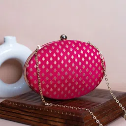 ARTKLIM Floral Self Design Brocade Oval Box Clutch-9