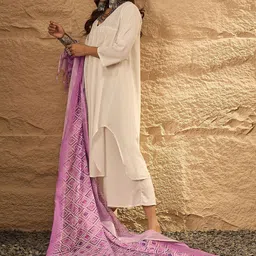 InWeave V-Neck A-Line Kurta with Palazzos & Dupatta image 3