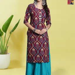 HERE&NOW Selection Of 2 Floral Printed Round Neck Straight Kurtas-image-83