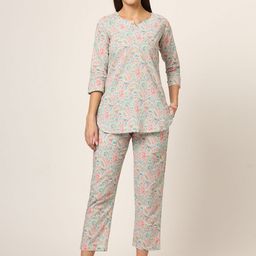 Divena Blue Multi Floral PrintShirt With Trousers Co-Ords-16