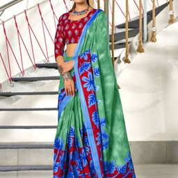 Anouk Floral Printed Pure Cotton Block Print Saree-16