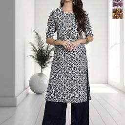 HERE&NOW Selection Of 3 Geometric Printed Round Neck Straight Kurtas-image-92
