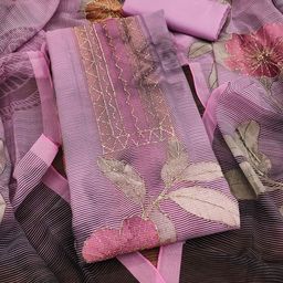 SHADOW & SAINING Floral Printed Beads and Stones Organza Semi-Stitched Dress Material-image-2
