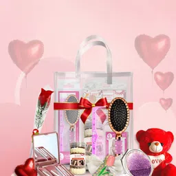 MAJESTIQUE Set Of 9 Teddy, Rose, Brush Set, Mirror & Accessories Valentine Gift Hamper-13