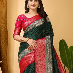 Anouk Rustic Checked Zari Silk Cotton Designer Taant Saree-38