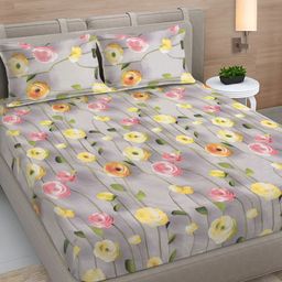 Myntra Elegant Homes Grey & Yellow Printed 300 TC King Bedsheet Set 2.5 m x 2.25 m-8