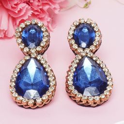 StyleCast Rose Gold-Plated Artificial Stones Studded Teardrop Shaped Drop Earrings-image-76