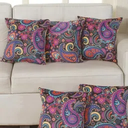 Shadowkart Black & Blue 2 Pieces Ethnic Motifs Printed Velvet Square Cushion Covers-8
