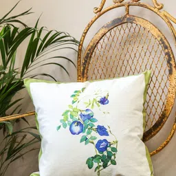 Crown of Poppies Blooming Garden Blue Floral Printed Cotton Square Cushion Cover-image-74