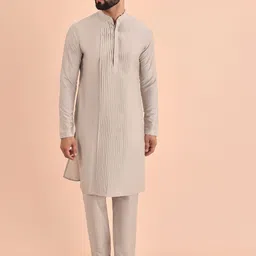 Inddus Mandarin Collar Straight Pleated Kurta with Trousers-52