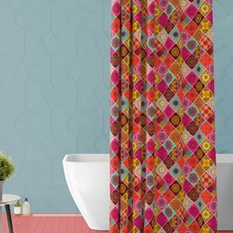 ArtzFolio Red and Blue Geometric Printed Waterproof Shower Curtain-37