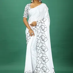 A.V.M. SILK MILLS Floral Printed Pure Crepe Saree-image-98