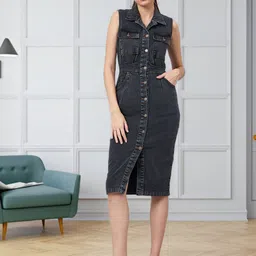 all about you Women Sleeveless Shirt Midi Dress-image-31