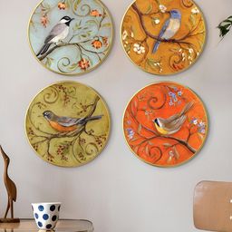 Art Street Orange & Green 4 Piece Wood Birds and Animals Wall Paintings-image-77