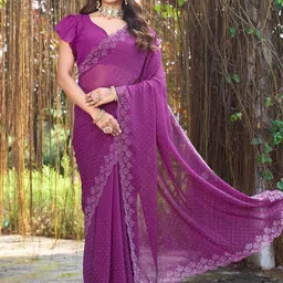 FABMORA Embellished Beads and Stones Pure Georgette Saree-image-74
