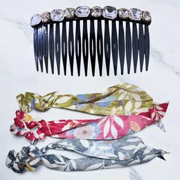 Jolly Faces Black Stone Hairclip & Multicolour Scrunchies Combo Pack of 4-picture-0