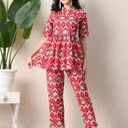 Vaimiya Printed Pure Cotton Tunic With Trouser Co-Ords-image-9