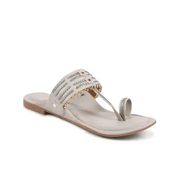 Padchin Women PU Embellished Ethnic One Toe Flats with Embroidered-image-97