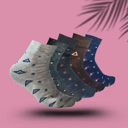MJE 5-Pcs Patterned Cotton Ankle Length Socks-image-84