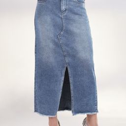 SHOWOFF Women Washed Denim Front Slit A-Line Maxi Skirt-39