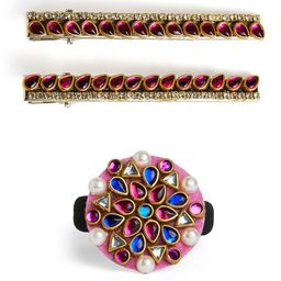 RIBBON CANDY Set of 3 Girls Kundan Studded Hair Accessories-58