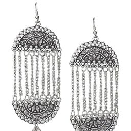 ZURIKRISHA Silver-Plated Ghungroo Studded Contemporary Tasselled Oxidised Drop Earrings-21