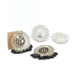 VAGHBHATT Set of 2 Oxidised Stone Studded & Beaded Studs image 4
