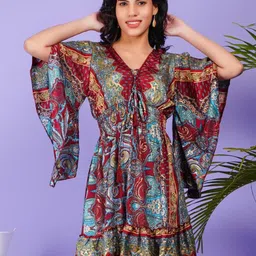 Boholyfe Women Bohemian Printed Flared Sleeve A-Line Dress-image-86