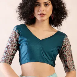 Anouk Rustic Ajrak Block Satin Ready to Wear Bagru Saree image 4