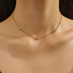 MYKI Gold-Plated Stainless Steel Square Crystal Statement Necklace-67