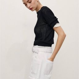 MANGO Women Mid-Rise Pure Cotton Denim Paper Bag Shorts with Belt-picture-52
