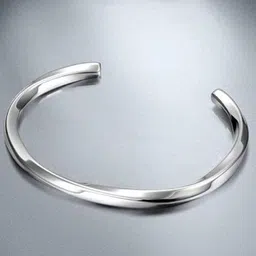 VAGHBHATT Stainless Steel Sterling Silver-Plated Kada Bracelet-image-8