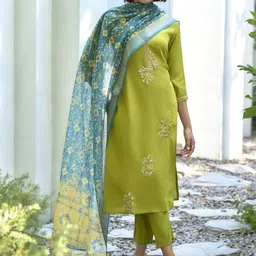 MISS CLOTHING Women Embroidered Regular Zardozi Kurti with Trousers & With Dupatta-picture-7