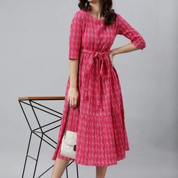 ASHISH PRINT Women Pink Cotton Dress-picture-58