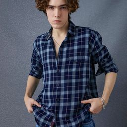 VOLTEDGE Men Classic Relaxed Fit Spread Collar Tartan Checked Cotton Casual Shirt-image-11