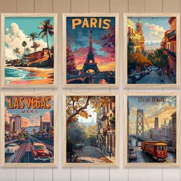 WALLLANE Brown & Blue 6 and more Piece Wood Abstract Wall Paintings-image-57