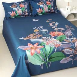 Story@home Blue & Red Floral 300 TC King Bedsheet with 2 Pillow Covers-image-49