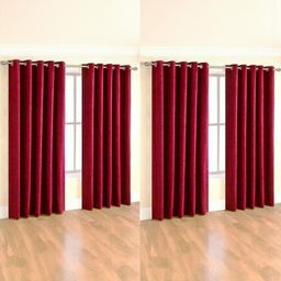 151 cm (5 ft) Polyester Semi Transparent Window Curtain (Pack Of 4) (Plain, Maroon)-image-82