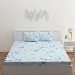HAPPY HUES White & Blue 180 TC King Bedsheet with 2 Pillow Covers-image-83