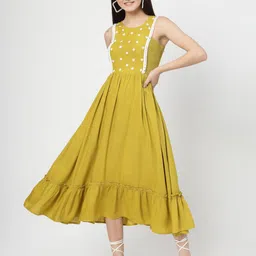 COSMIC TRIO Floral Embroidered Fit & Flare Midi Dress-image-51