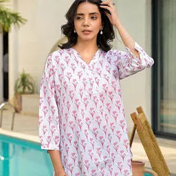 ARAVALII Floral Print Pure Cotton Top-image-52