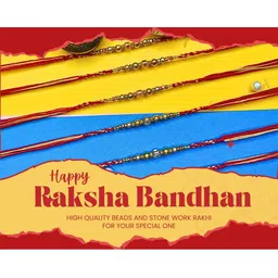 Anouk Set Of 6 Beaded Cotton Thread with AD Stones & Meenakari Designer Rakhi for Brother image 4