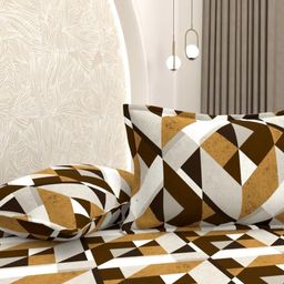 Pure Decor Brown & White Geometric 350 TC King Bedsheet with 2 Pillow Covers-picture-23
