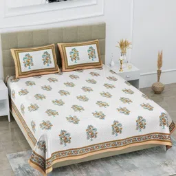 HOMELINE Orange Colored Floral Printed Cotton 180 TC King Bedsheet Set 2.74 x 2.54m-image-74