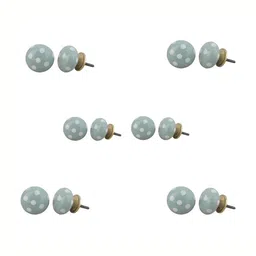 Indianshelf 6-Pcs Green & White Printed Ceramic Knobs-6