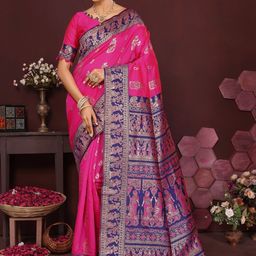 KALINI Ethnic Motifs Zari Silk Blend Heavy Work Banarasi Saree-picture-41