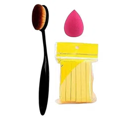 skrynnzer Set Of 3 Oval Powder Brush, Sponge & Cleaning Puff Sponge Stick-67
