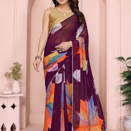DIVASTRI Floral Poly Georgette Saree-image-56