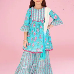 CUTECUMBER Girls Floral Print Kurta with Sharara & With Dupatta-image-21