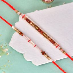 Aapno Rajasthan Set Of 2 Traditional Beaded Rakhis With Greeting Card & Roli Chawal-image-11